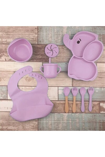 Flippy Set 10 Pieces Dining Set, Flippy, for Babies and Children, Silicone/Wood, with Non-Slip Suction, All