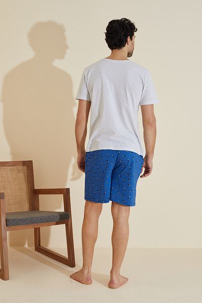 Siyah İnci Gray Patterned Crew Neck Knitted Shorts Set 25109634