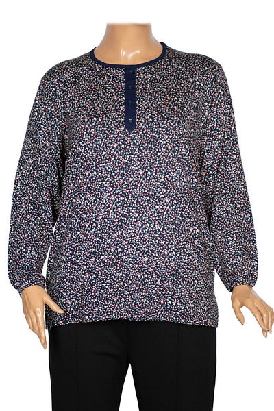 Pıtırcık Cimariva Women's Vera Large Size O Neck Cotton Combed Navy Blue Blouse