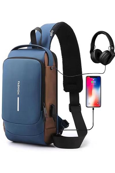Primo Plus Chest Strap Shoulder Bag, Men's Anti-Theft Waterproof Oxford Cloth Crossbody Bag with USB Charging Port