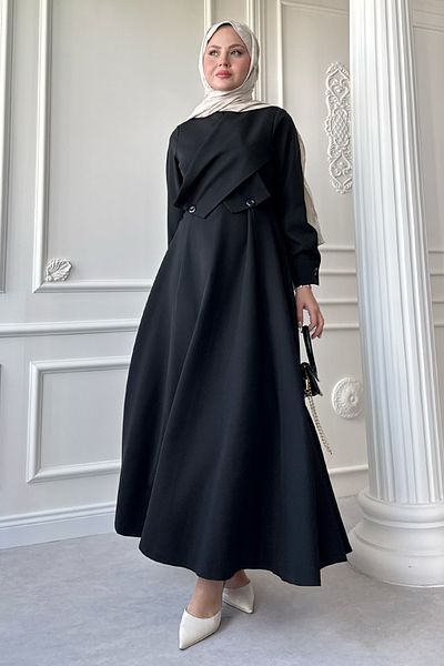 InStyle Cross Cover Detail Black Dumbbell Dress