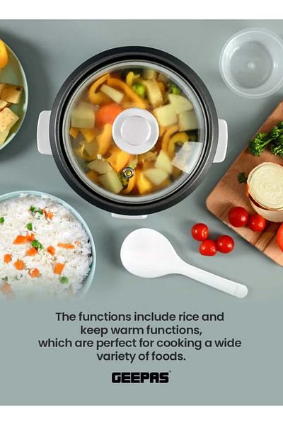 Geepas Multifunctional Rice Cooker With Non-stick Inner Pot With Cool Touch Handle