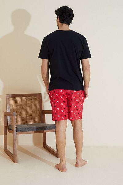 Siyah İnci Black Patterned Crew Neck Knitted Shorts Suit 25109646