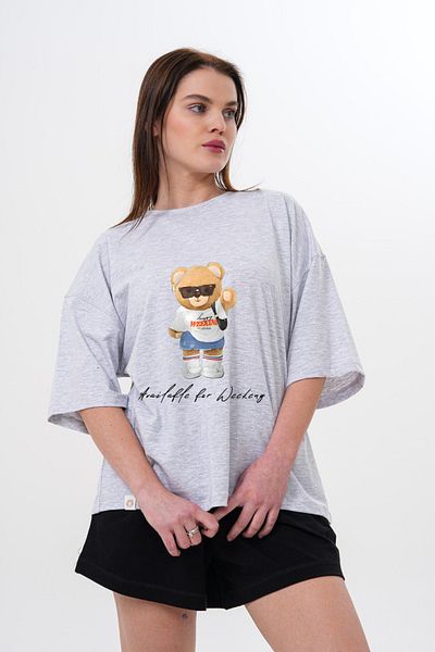 LOU MODA - Women's Bear Printed Cotton Tshirt Oversized Large Size