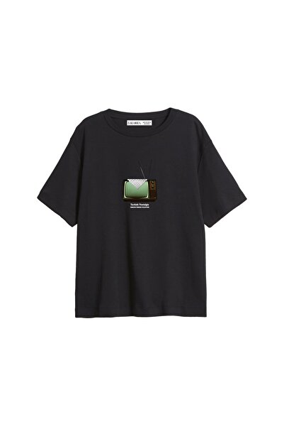 CİNEMA MODA Tricou negru pentru femei, cu imprimeu Nostalgia turcească