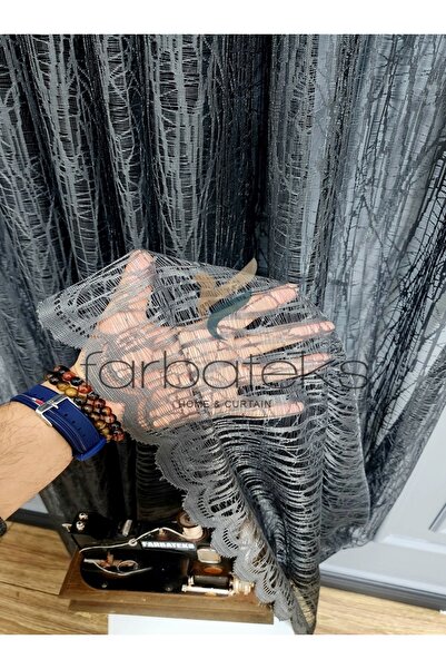 farbateks Anthracite Gray Glassy Rustic Tulle Curtain Eyelet Curtain Rustic Tulle Curtain