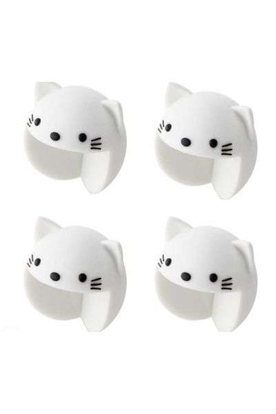 zola Set of 4 corner protectors, white kitty pattern, made of silicone, 3x3 cm, white