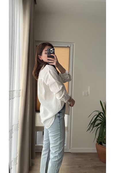 CODER SW White Women's Oversize Muslin Shirt with Pockets