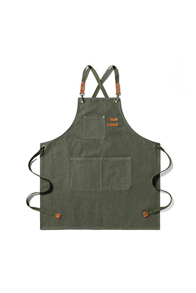 Choice Gray Green Professional Kitchen Apron,Oil-proof Canvass Aprons with Large Pocket for Men Women,Chef