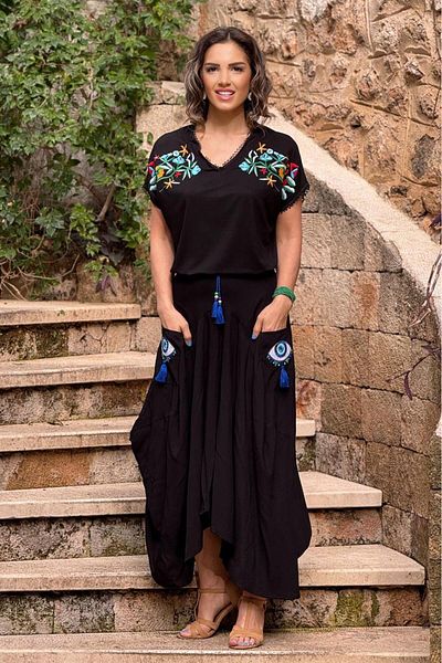 Nevin Kaya Moda Black Eye Embroidered 100% Cotton Shalwar Skirt