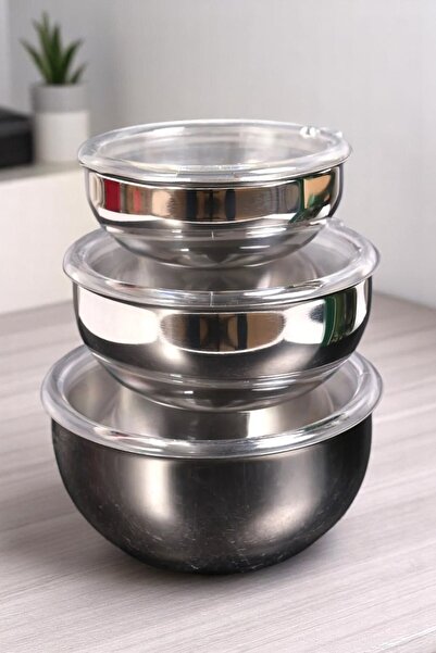 Evse Mutfak Sanatı 3 Lü Çelik Saklama Kabı 12-14-16 Cm