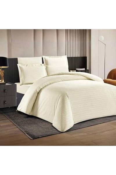 Pazar Home Bedding مفرش نفر ونص فندقي مقلم من 4قطع- نارسس- بحشوة ثابتة
