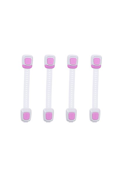 zola Set of 4 child safety locks, for door locks, with button, plastic, 24.5x4.3x2 cm, white/pink