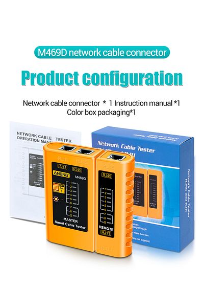 ANENG M469d Yellow M469d Cable Lan Tester Network Cable Tester Rj45 Rj11 Rj12 Cat5 Utp Lan Cable Tes