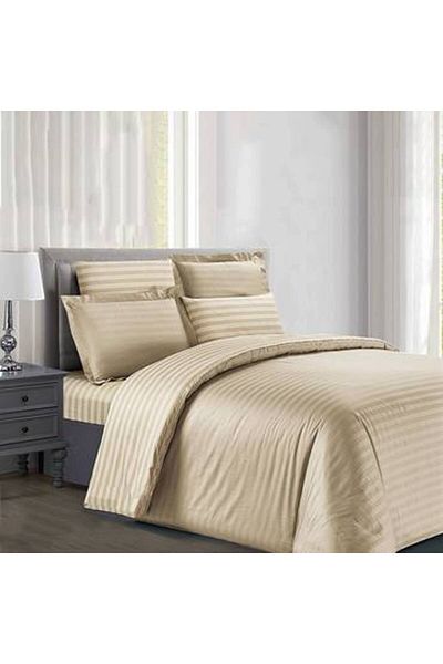 Pazar Home Bedding مفرش نفر ونص مقلم قطني من ٤ قطع- بازار هوم بريرا بحشوة ثابتة.