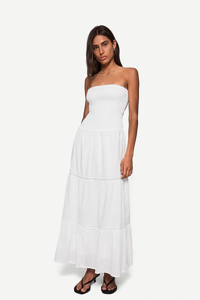 Bershka Flounce bandeau midi dress