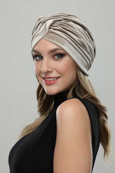 fidan bone Velvet Cross Beige Ready Turban Hijab Bonnet