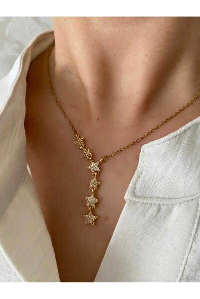 Petek Collection Çelik yıldızlar dekolte Y kolye (gold)