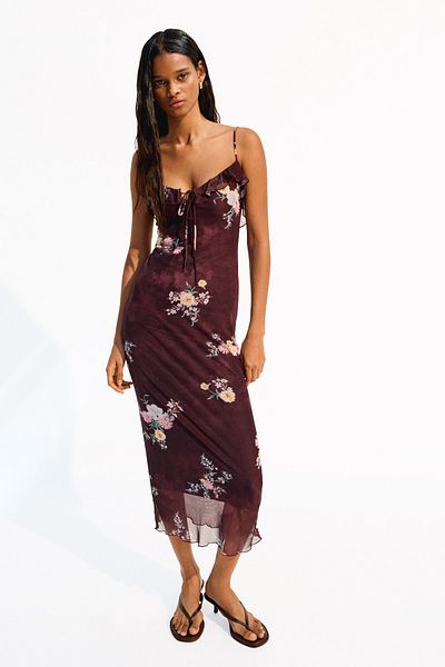 Bershka Printed strappy tulle dress