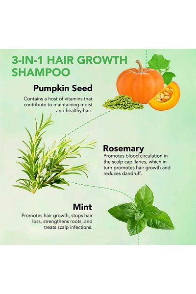 NOVA KISS 3 In 1 Shampoo With Rosemary Oil, Mint, Pumpkin For Hair Growth, 300 ml