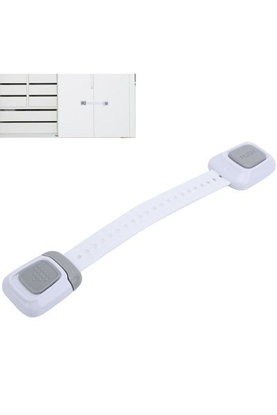 zola Set of 2 white child safety locks, cabinet/fridge/drawer, adhesive tape, 24.5 cm long