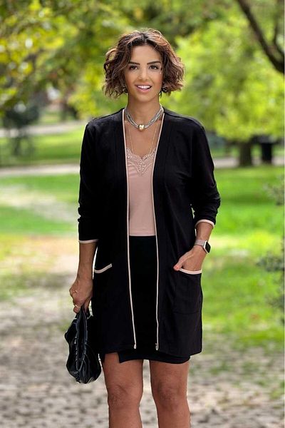 Nevin Kaya Moda Cardigan cu nervuri de culoare neagră