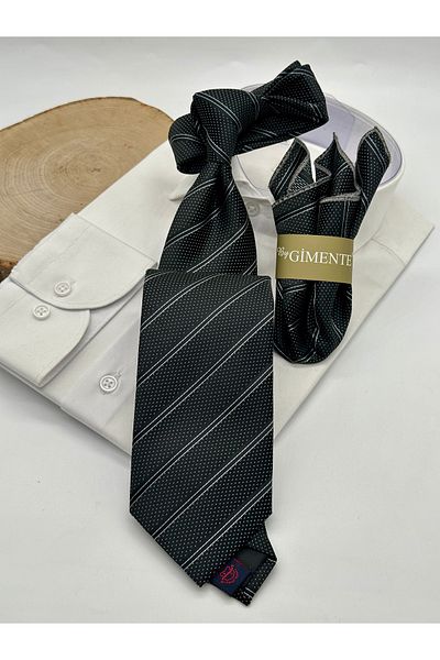 Gutiero Classic Tie with Black Striped Handkerchief