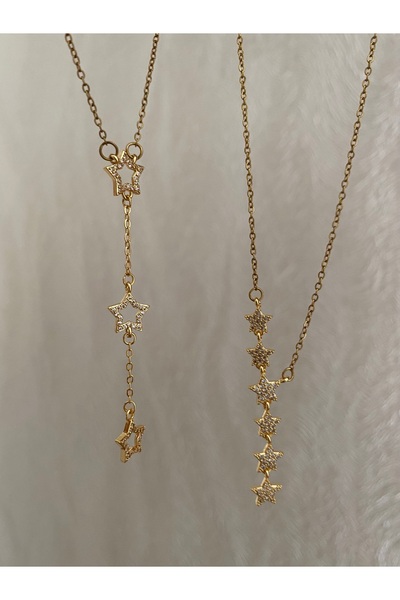 Petek Collection قلادة على شكل نجمة من الفولاذ على شكل حرف Y (ذهبي)