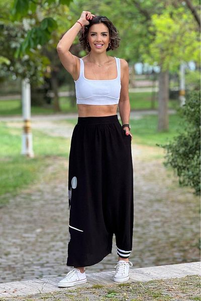 Nevin Kaya Moda Mona Lisa Black Special Design Trouser Skirt