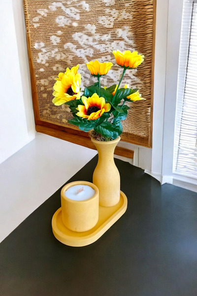 Milinza Sunflower Themed Set of 3 - Vase, Plate, Candle and Artificial Flower...
