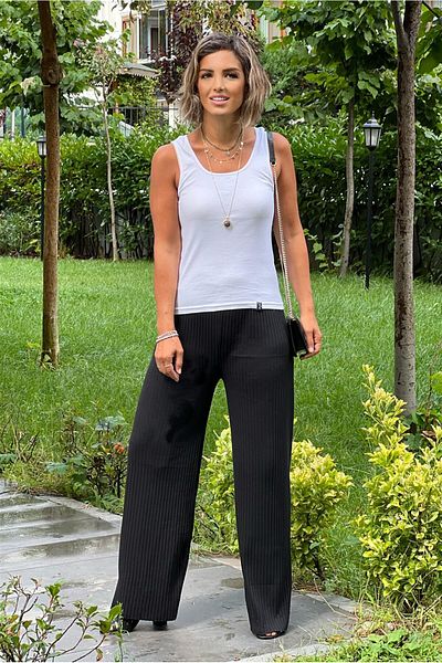 Nevin Kaya Moda Pantaloni camisole din bumbac de culoare neagră