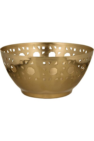 ALSAIF Serving Bowl With Wooden Base, 18×18×9 Cm, Gold, By Al Saif, Metal