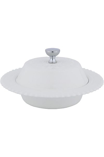 ALSAIF Metal Plate For Serving Dates By , Size: 15.6 Cm × 5.8 Cm, Color: Ivory White/chrome