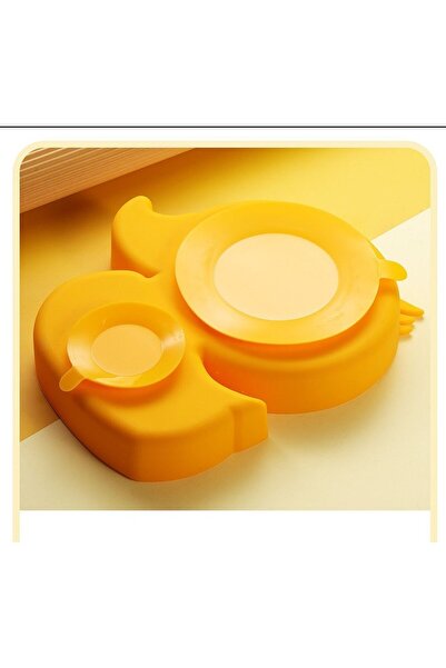 Flippy Set diversificare Flippy, silicon, 20x17.5 cm, farfurie rață, lingură, furculiță, pai, galben