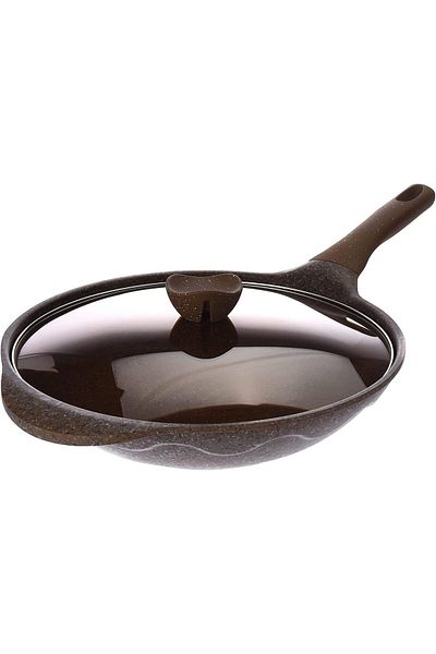 ALSAIF Non-stick Aluminum Pan With Glass Lid By Al-saif - Size: 32 Cm, Color: Brown Granite