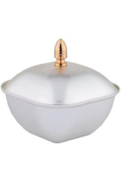 ALSAIF Iron Square Shape Date Bowl With Lid Size: Small, Color: Matt Silver