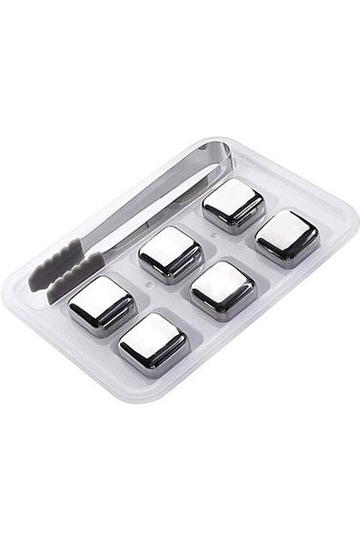 Generic 6-Piece Reusable Stainless Steel Ice Cube Set - Silver
