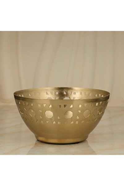 ALSAIF Serving Bowl With Wooden Base, 18×18×9 Cm, Gold, By Al Saif, Metal