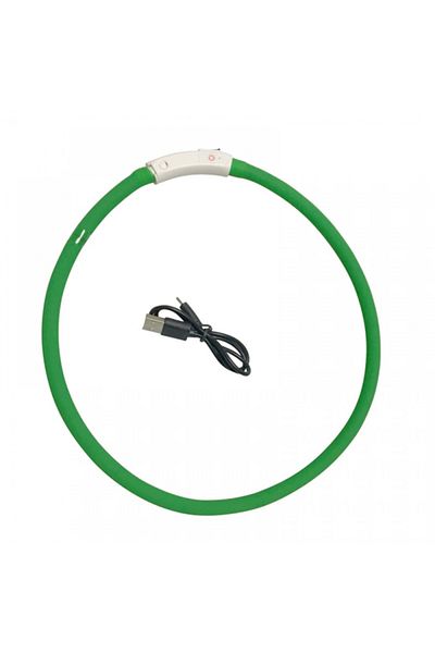 zola USB LED collar for dogs/cats, 3 lighting modes, 55 cm, adjustable, rubber, green