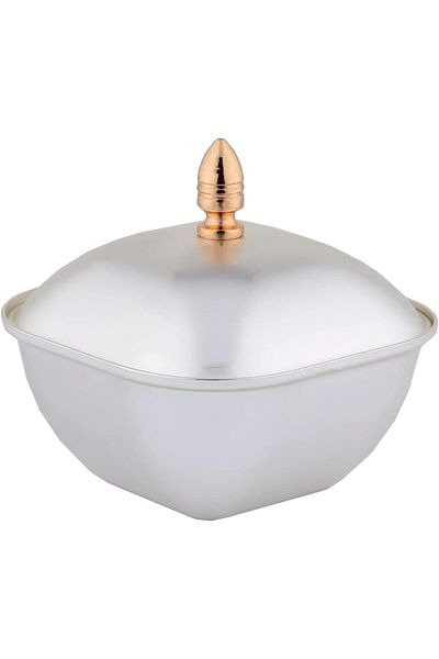 ALSAIF Square Iron Date Bowl With Lid From , Size: Large, Color: Matte Silver, Quantity: 1