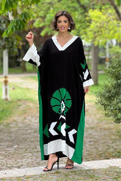 Nevin Kaya Moda Rochie Oversize Amore Negru Verde Alb