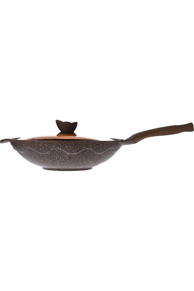 ALSAIF Non-stick Aluminum Pan With Glass Lid By Al-saif - Size: 32 Cm, Color: Brown Granite