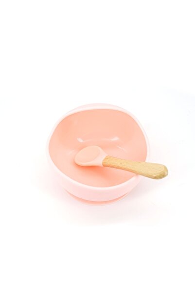Flippy 2-piece baby & toddler weaning set — suction silicone bowl and wooden-silicone spoon, pink