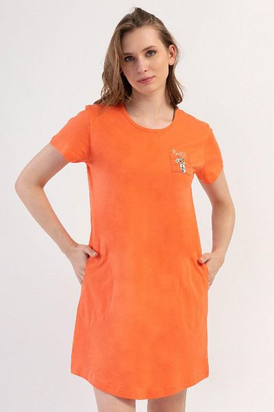 VİENETTA Women's Short Sleeve Coral Nightgown 100% Cotton C7T8N3O804