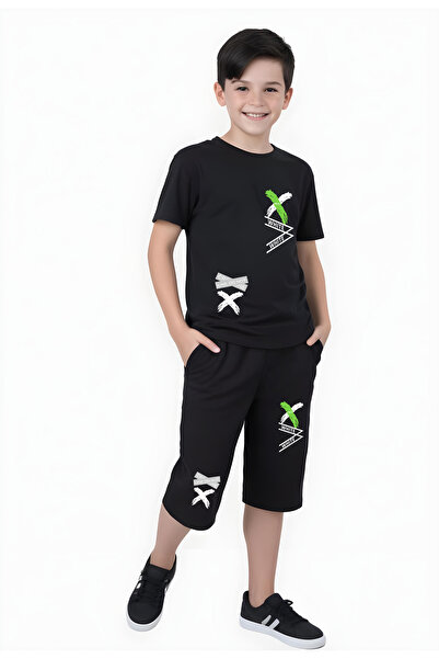 FYK KİDS طقم بدلة رياضية كابري للرجال - طباعة نصية، طقم من أسفل إلى أعلى
