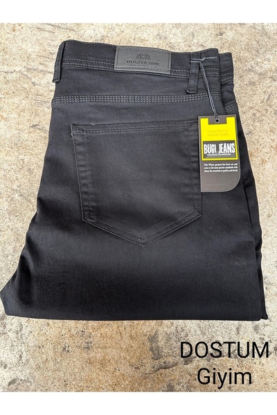 gambia outdoors Bugi Star Siyah Klasik Fit Büyük Beden Yüksek Bel Normal Paça Erkek Kot Pantolon rahat a kalite