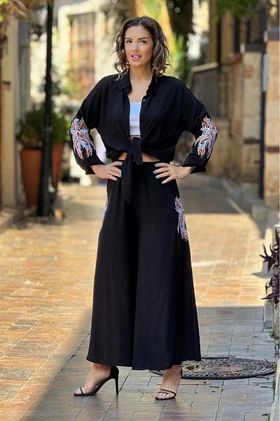 Nevin Kaya Moda Set 100% bumbac brodat Black Mystic