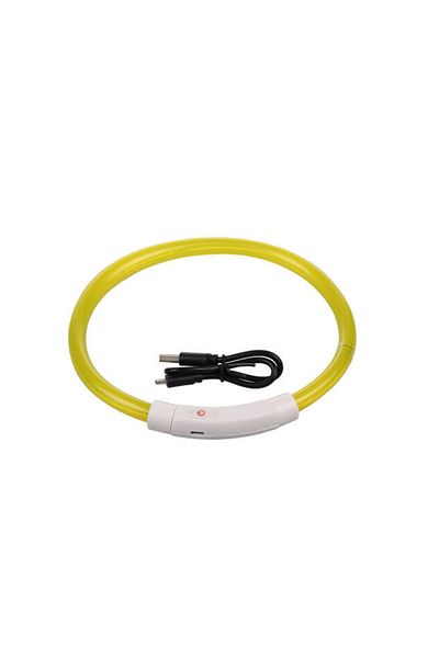 zola LED dog/cat collar, USB, 3 modes, rubber, water resistant, 47 cm, adjustable, yellow
