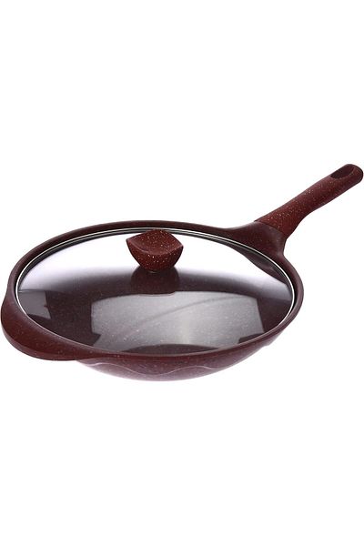 ALSAIF Non-stick Aluminum Pan With Glass Lid By - Size: 32 Cm, Color: Red Granite