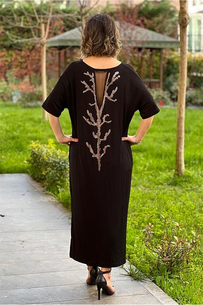 Nevin Kaya Moda Μαύρο φόρεμα με τούλι και λεπτομέρεια από πέτρα